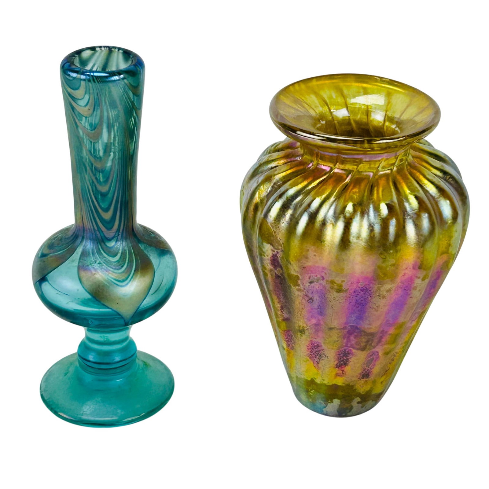 Abelman Pulled Feather & Gold Iridescent Vases 2pc (1 of 6)