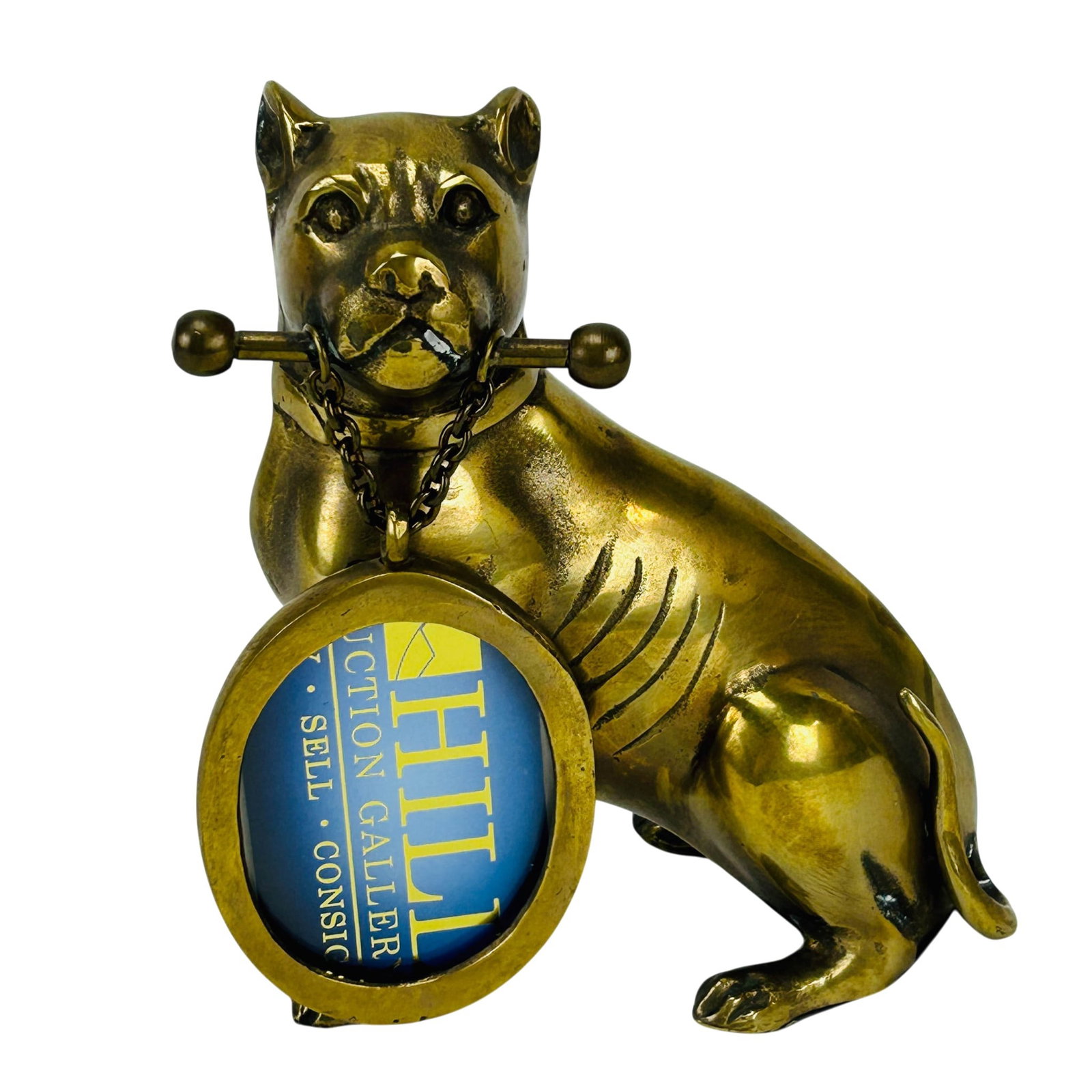 Brass Boxer Dog w/ Oval Photograph Picture Frame (1 of 3)