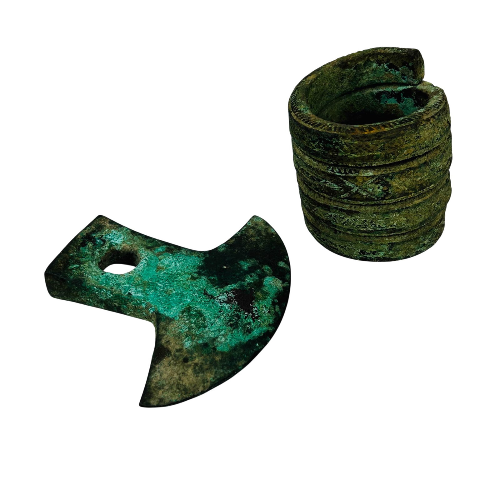 Bronze Tribal Coiled Bracelet & Axe Head 2pc LOT (1 of 6)