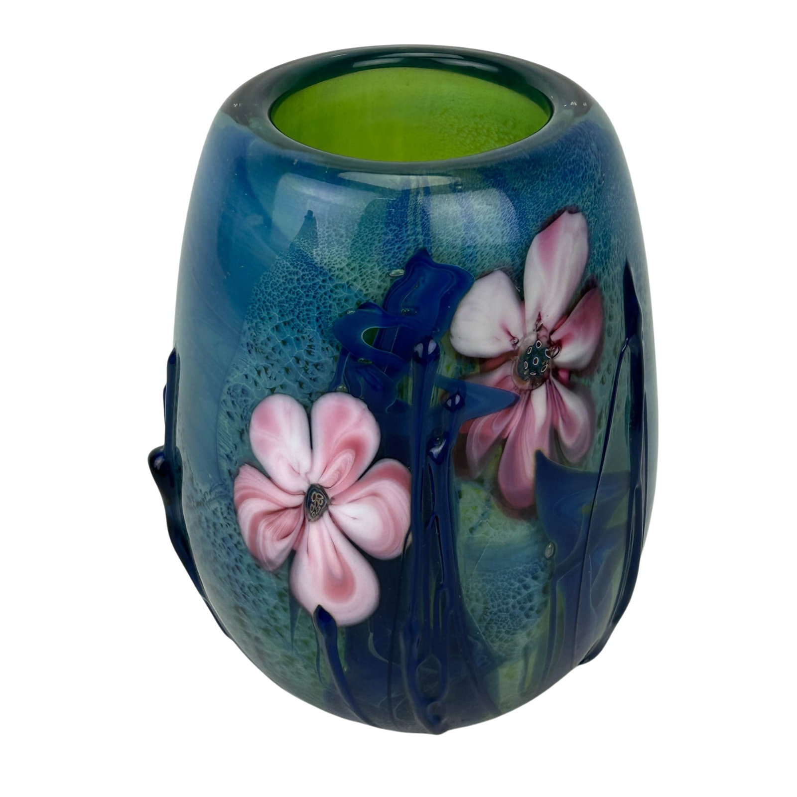 Josh Simpson b.1949 Floral Art Glass Vase SIGNED (1 of 3)