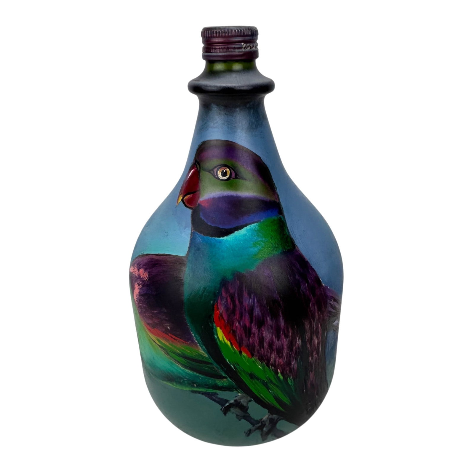 Fernando Oliveira b.1946 Painted Bird Glass Bottle (1 of 3)