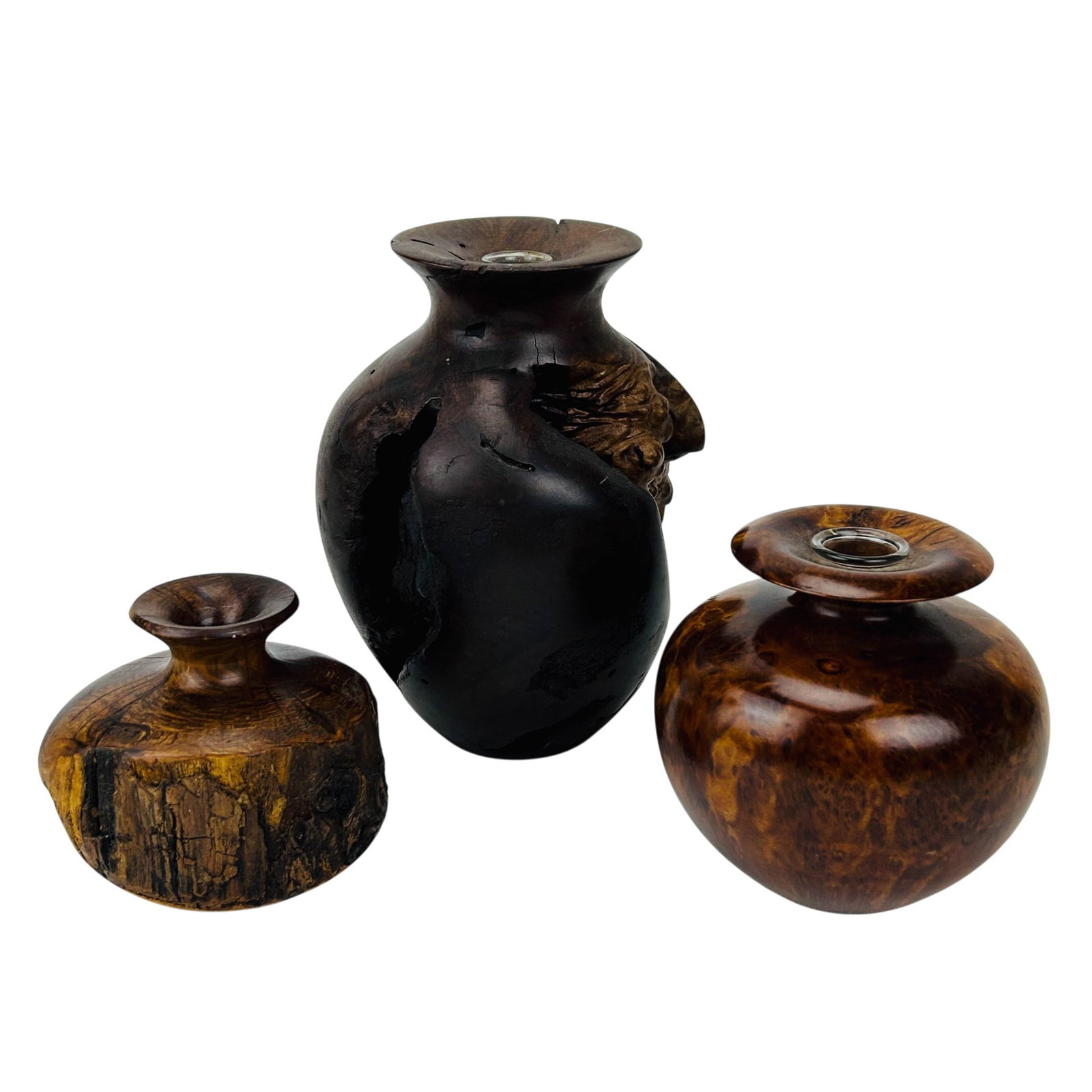 Artisan Lathe Turned Exotic Burl Wood Bud Vases 3p (1 of 5)