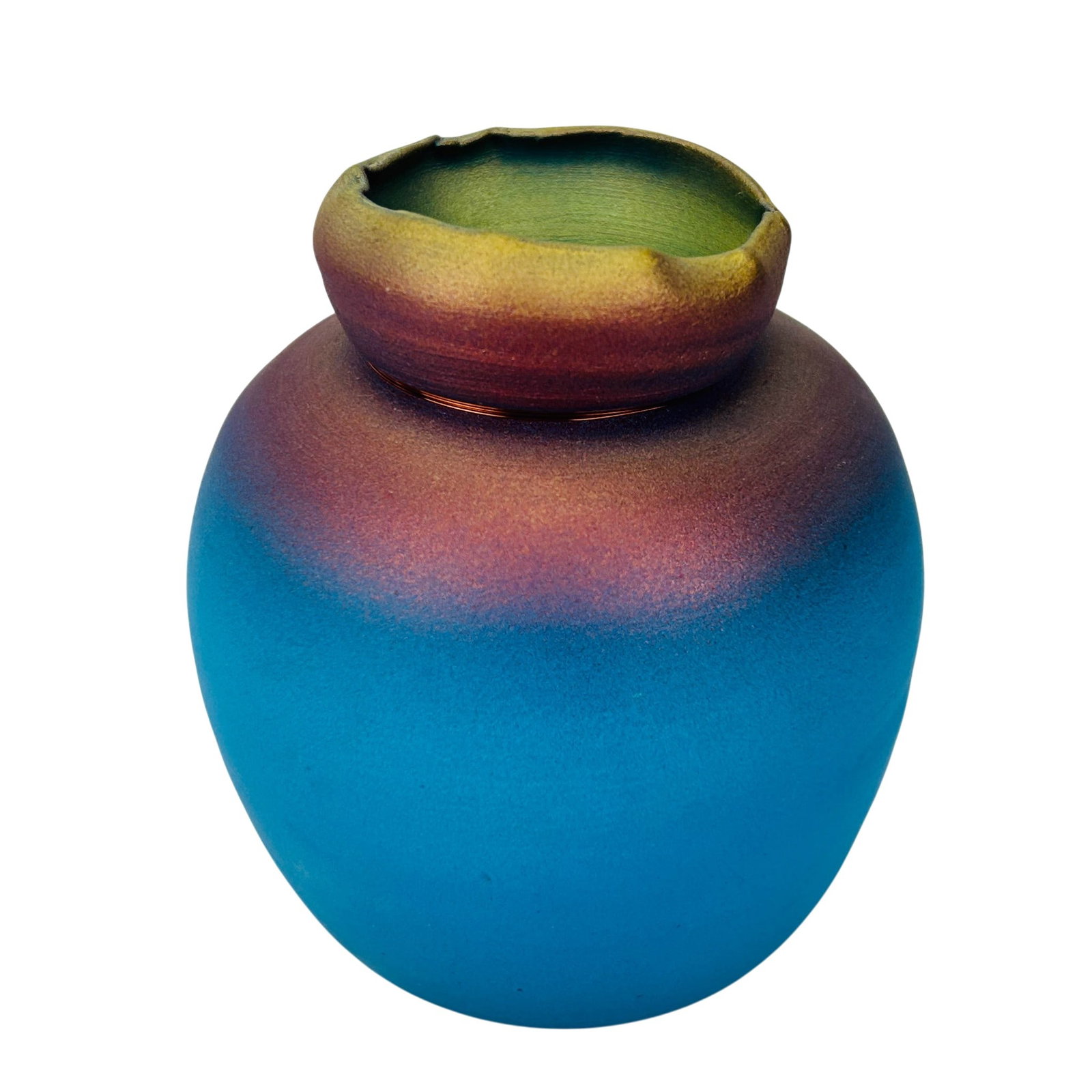 Raku Style Turquoise Iridescent Art Pottery Vase (1 of 3)