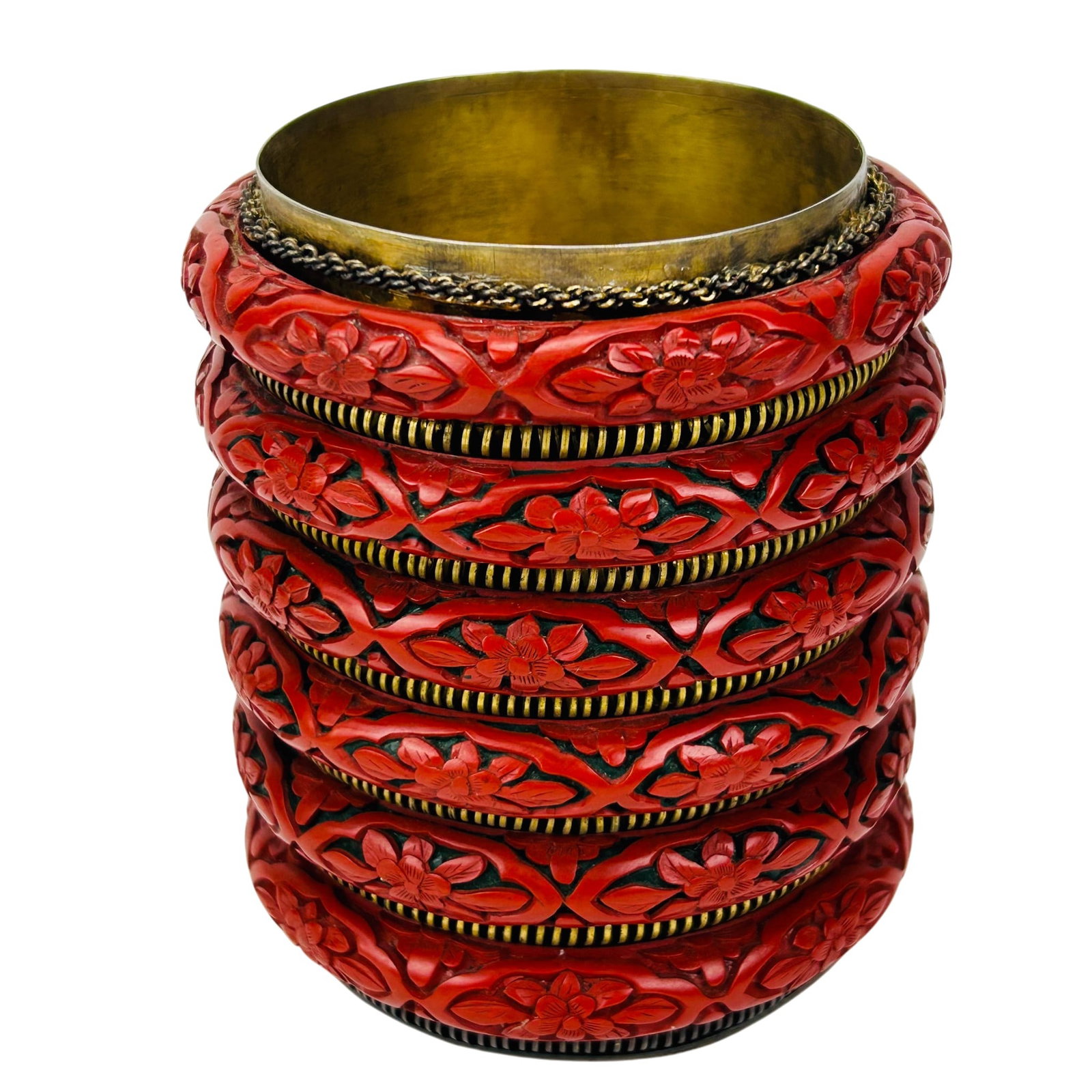 Chinese Silver Vessel Cup w/ Carved Red Cinnabar (1 of 4)