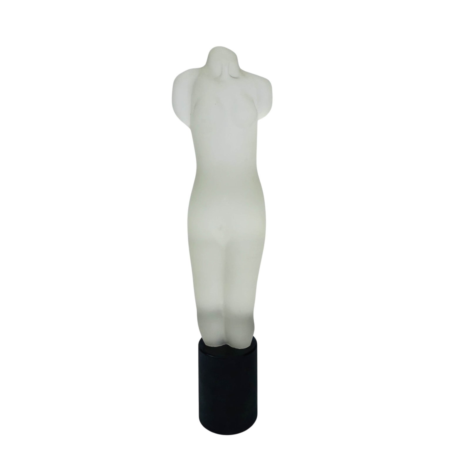 Stefano Toso b.1958 Frosted Glass Nude Sculpture: Stefano Toso (Italian, born 1958) art glass sculpture. Features a contemporary sculptural composition with minimalist presentation modeled as a stylized nude female torso. Executed with a sandblasted