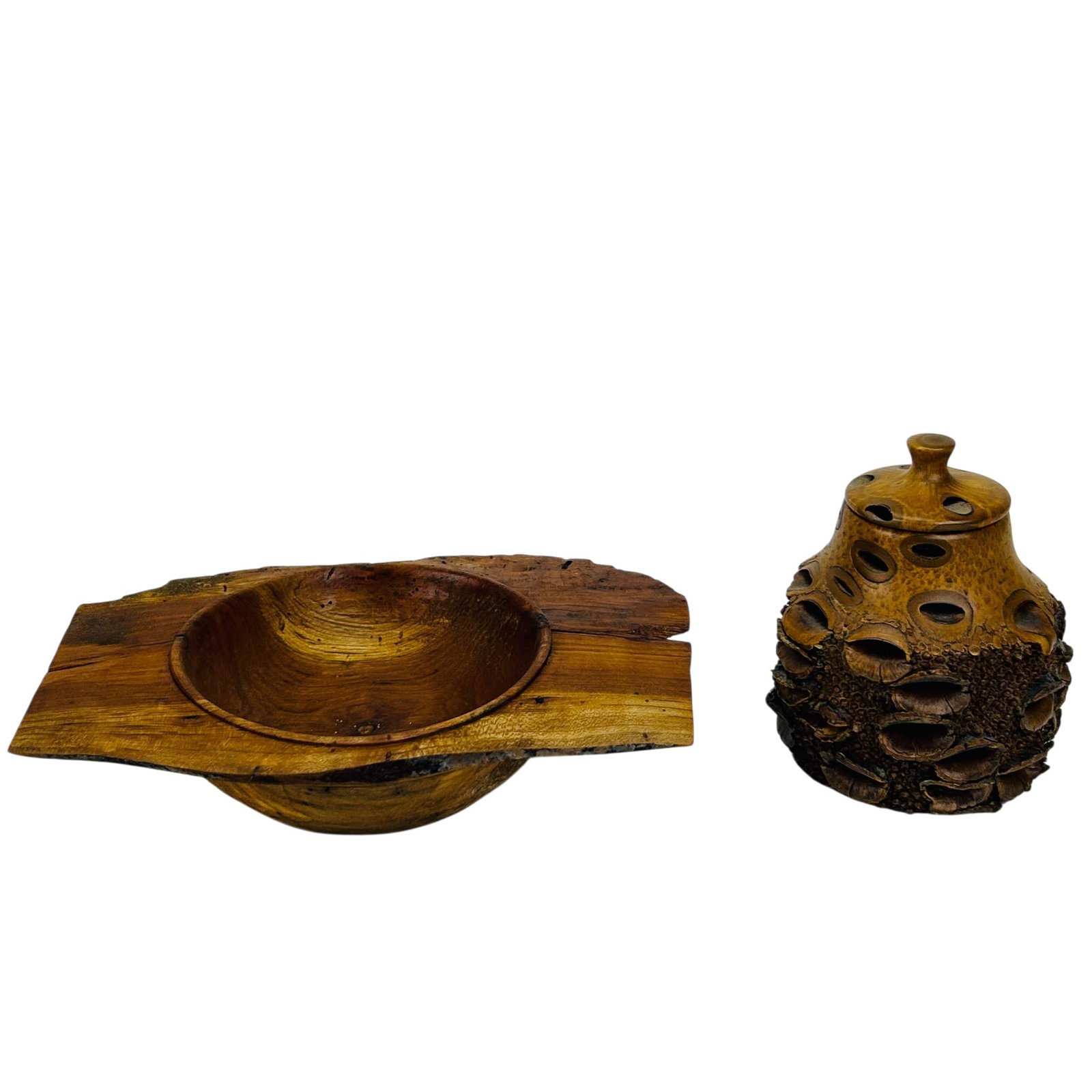 Banksia Pod Lidded Vase & Burl Wood Dish Tray 2pc (1 of 6)