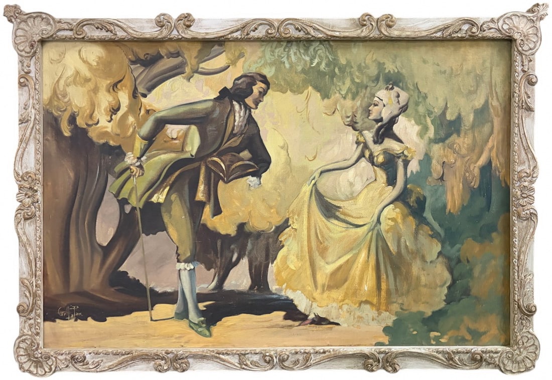 Romantic Scene Oil Painting on Masonite SIGNED (1 of 7)