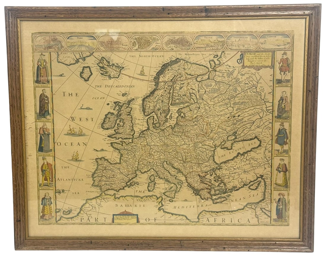 VTG Map of Old 17th Century Europe Print Framed (1 of 5)