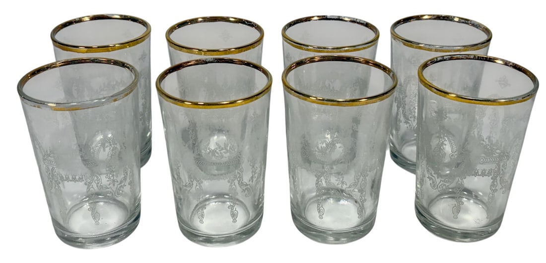 Etched Garland Gold Rim Glass Tumblers 8pc SET (1 of 4)