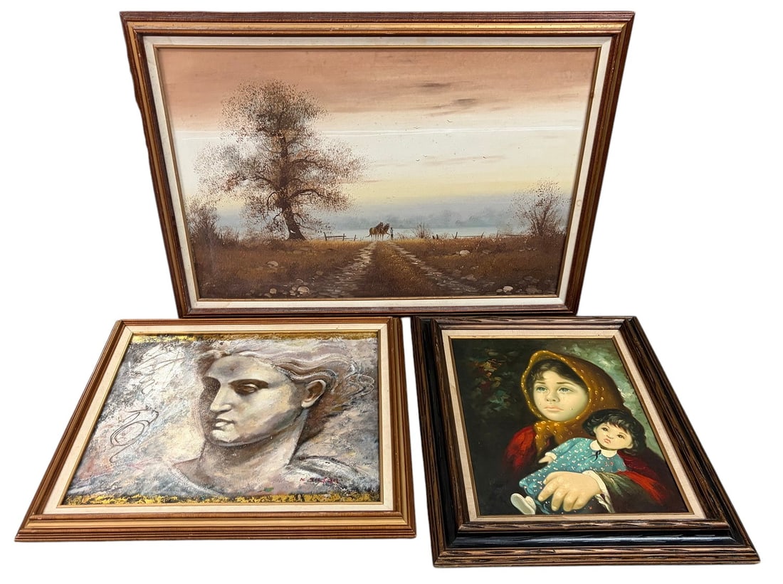 Landscape & Portrait Oil Paintings on Canvas 3pcs (1 of 8)