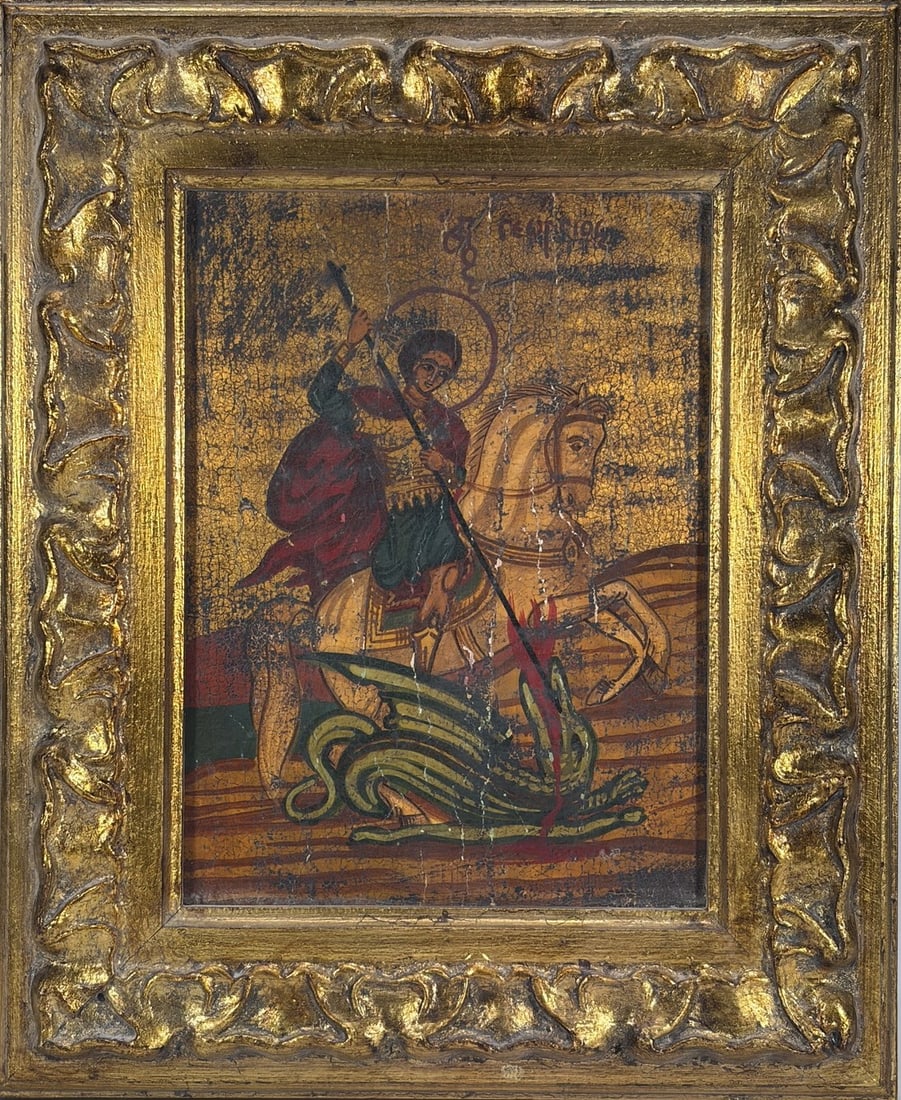 Framed Cusco School Saint George Painting on Board (1 of 4)