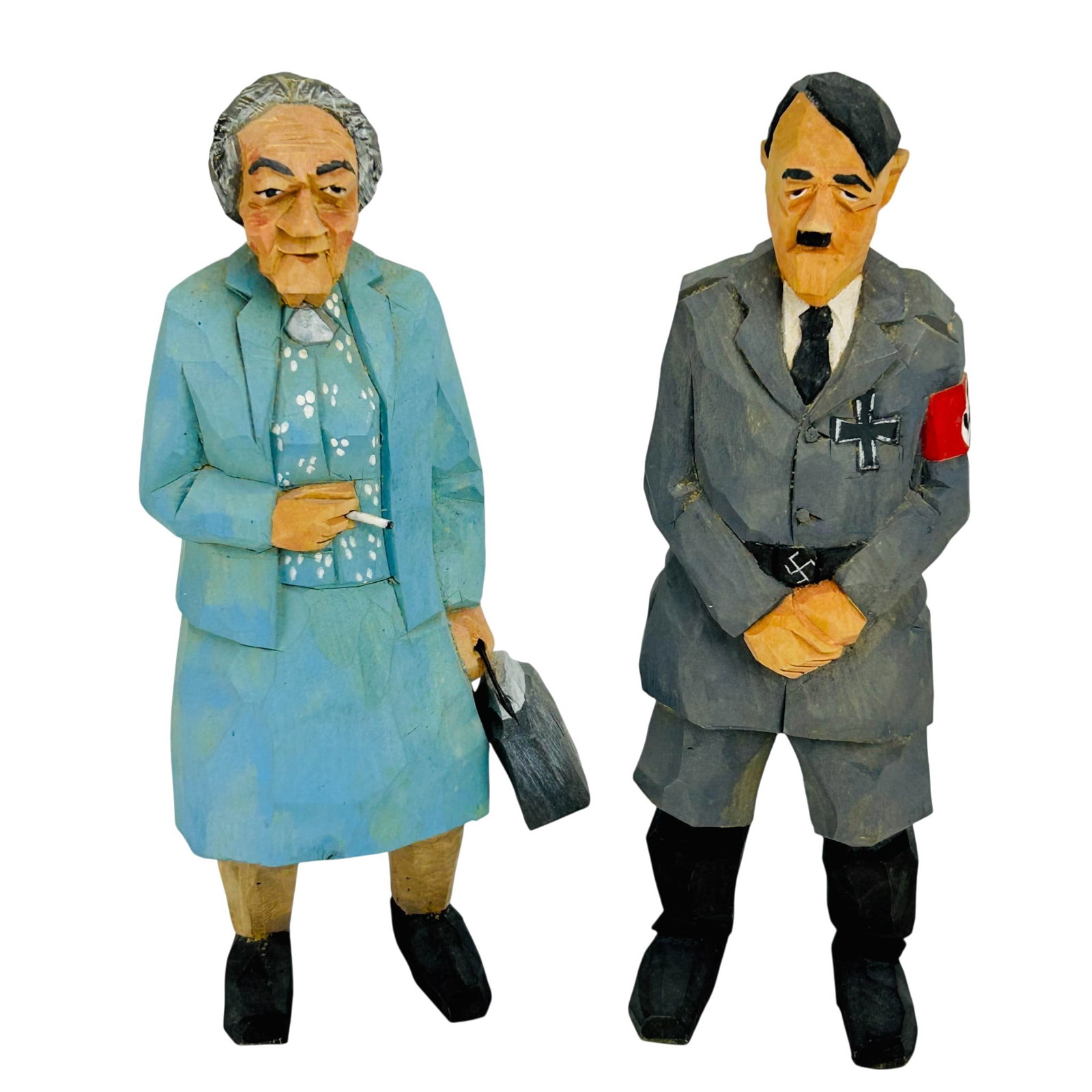 Adolf Hitler & Golda Meir Carved Figurines SIGNED (1 of 7)