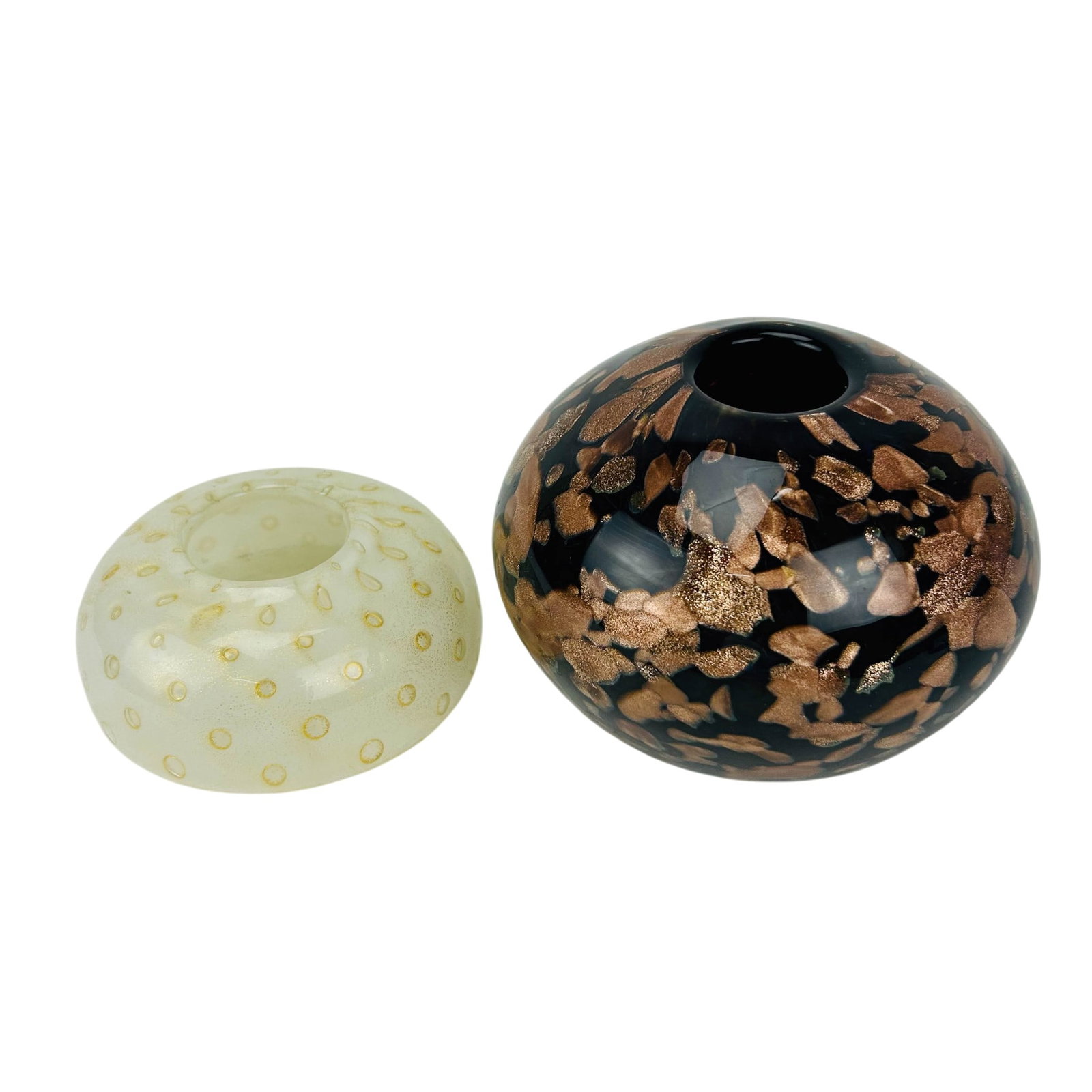 Murano Gold & Copper Dust Art Glass Vases 2pc LOT (1 of 4)
