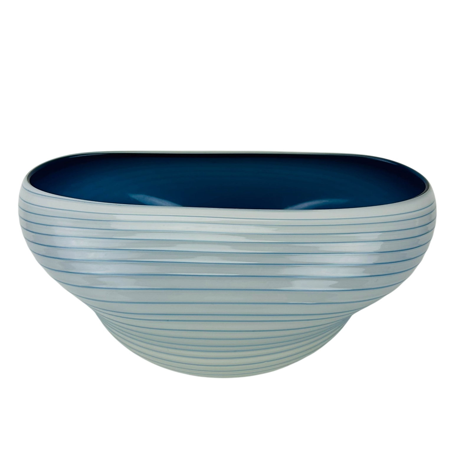Murano Italian Blue & White Banded Art Glass Bowl (1 of 5)