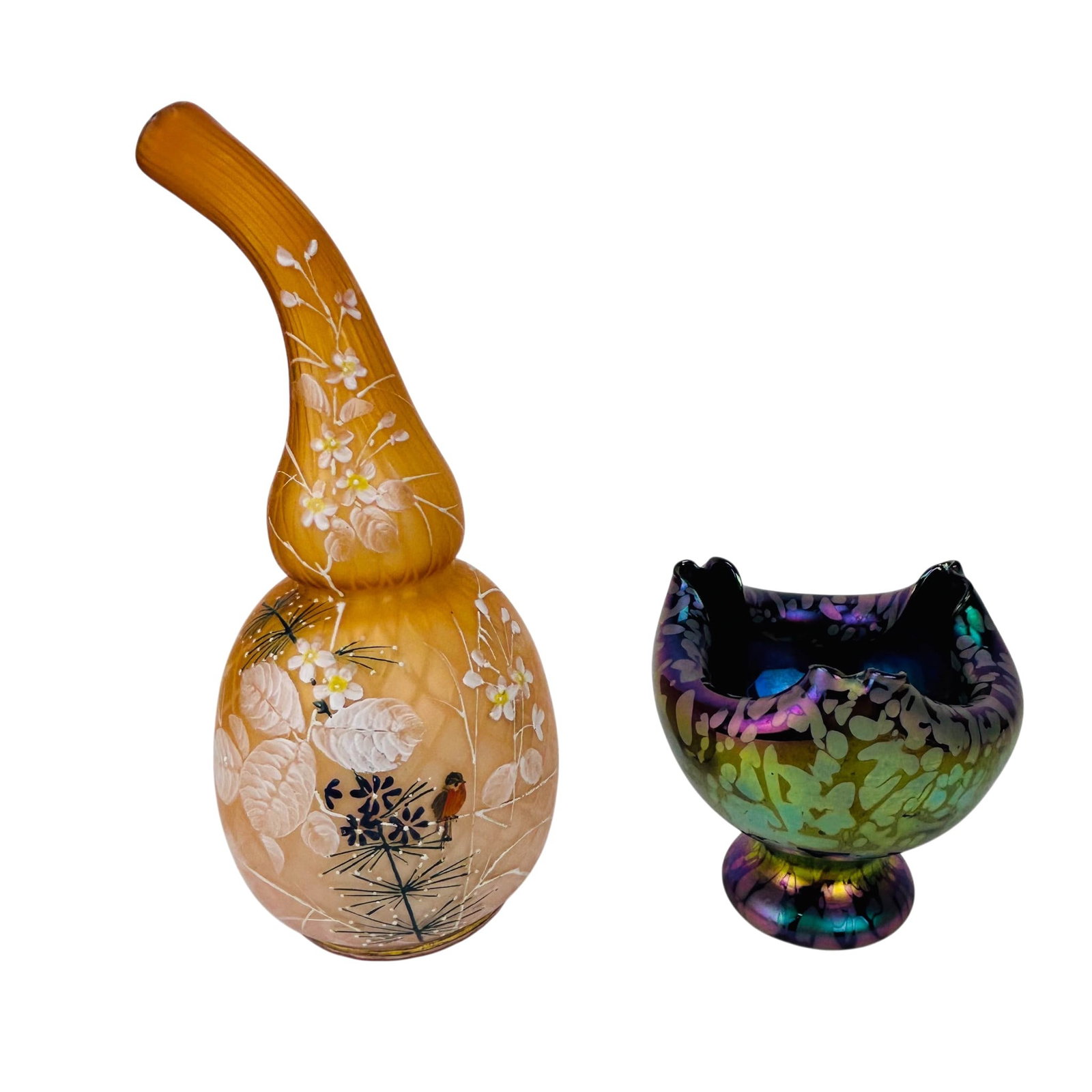 Webb Diamond Quilt Gourd & Loetz Oil Spot Vase LOT (1 of 9)