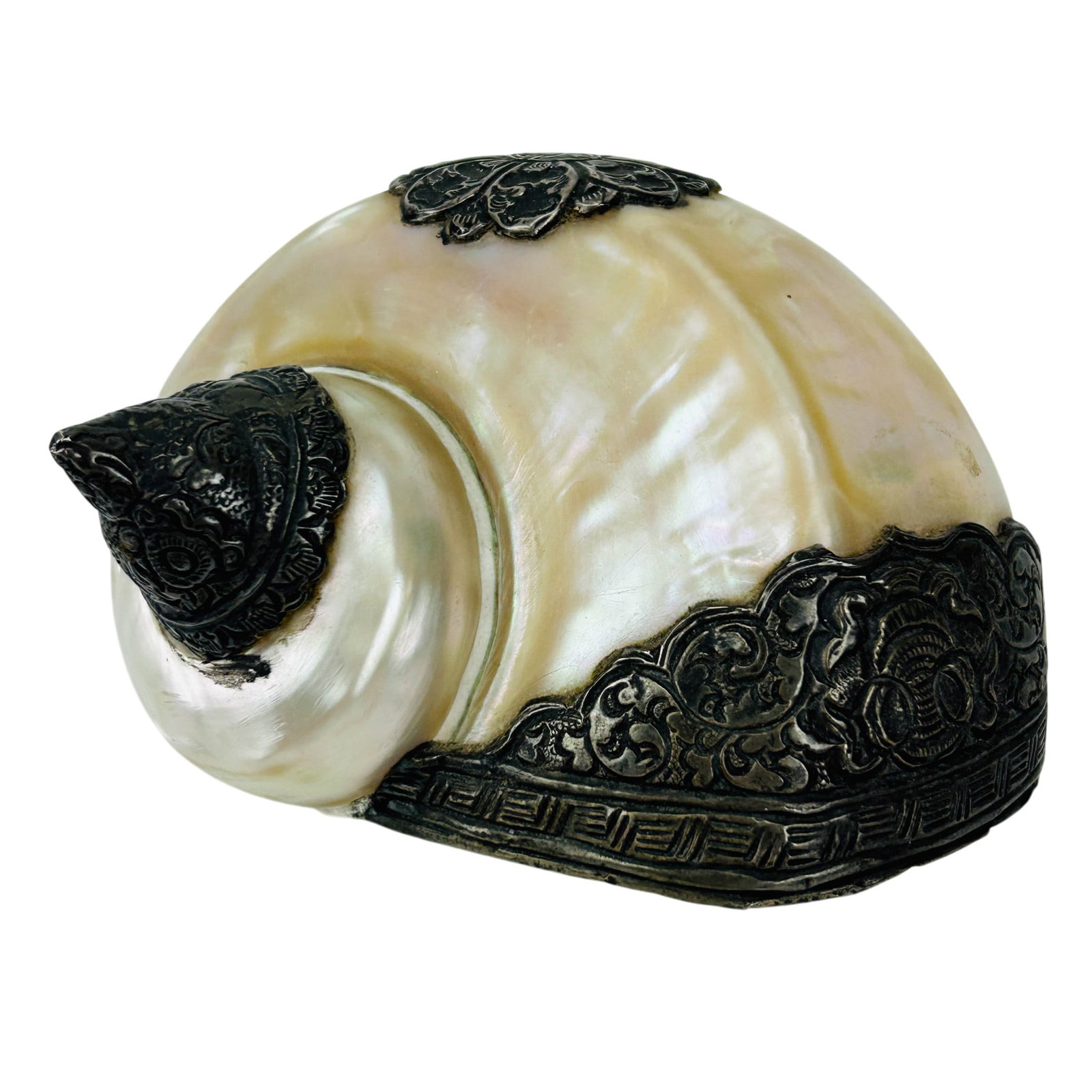 Ritual Natural Conch Shell w/ 800 Silver Mounts (1 of 4)