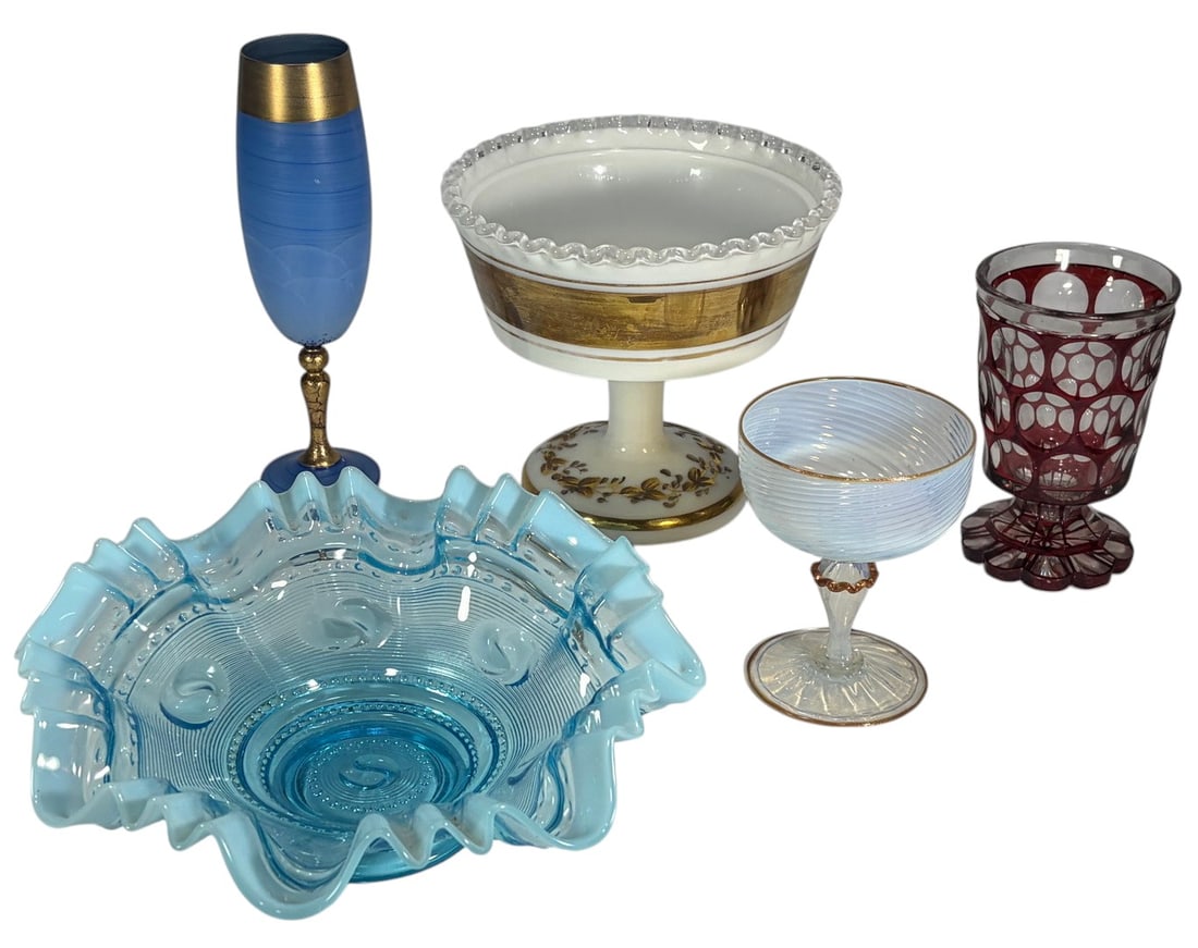 Assorted Art Glass Bowls, Goblets & Stemware 5pcs (1 of 9)
