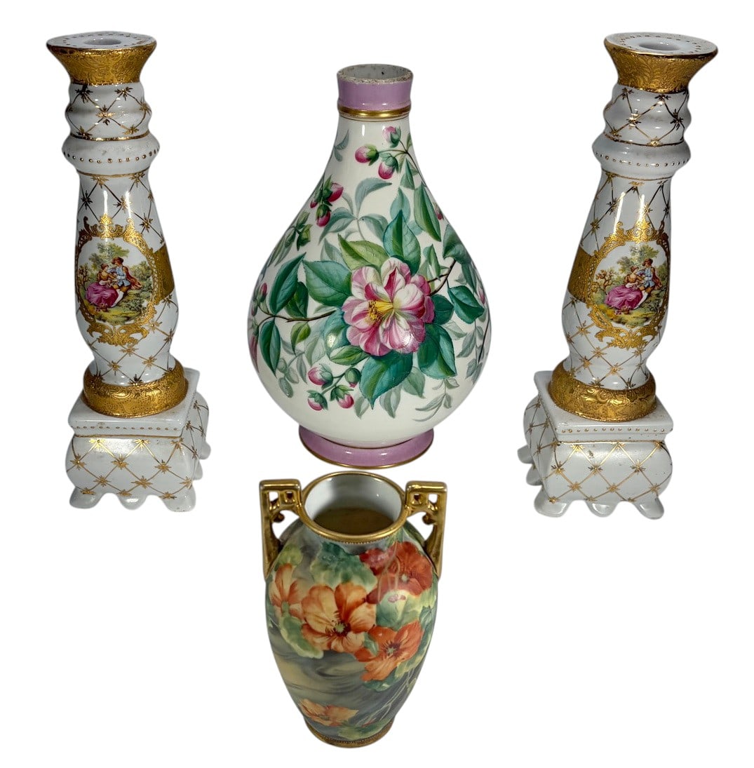 Pair Limoges France Candlesticks & Vases 4pc LOT (1 of 8)