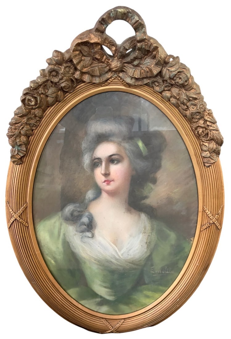 Antique Signed Emilita Pastel Portrait of a Woman (1 of 5)