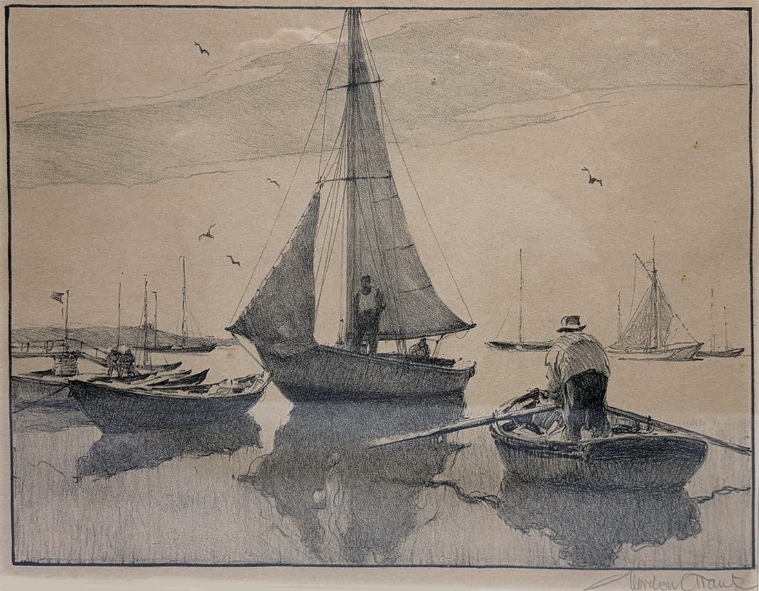 Framed 1945 Gordon Grant Signed Coastal Lithograph (1 of 6)