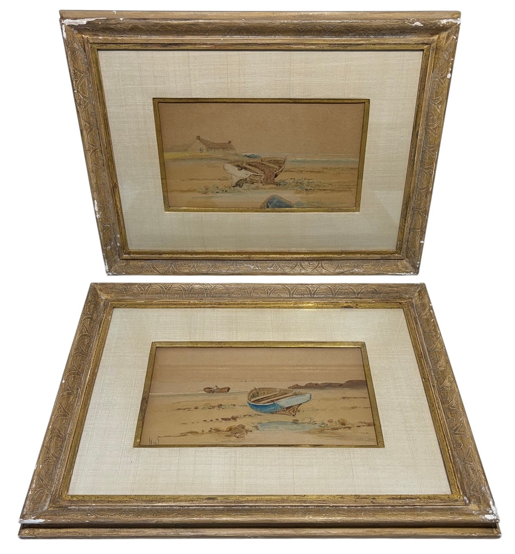 Framed Coastal Landscape Watercolors Artwork 2pcs (1 of 4)