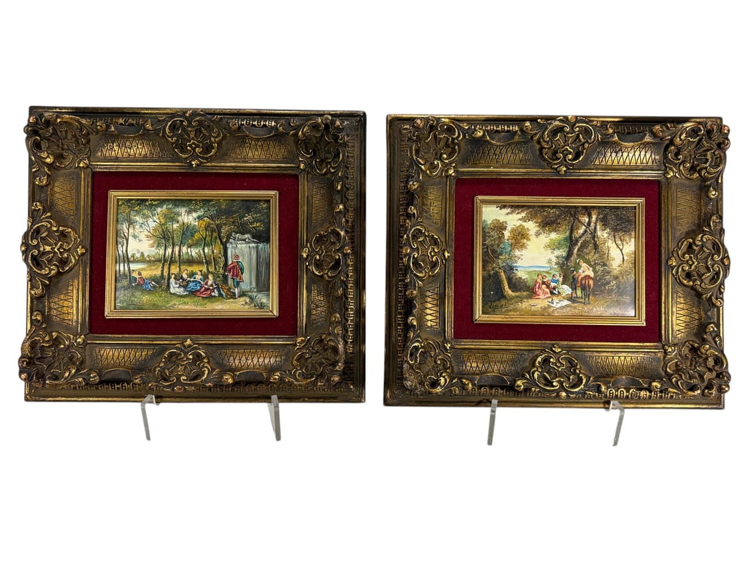 Framed Rococo Style Courting Scene Oil Paintings (1 of 7)