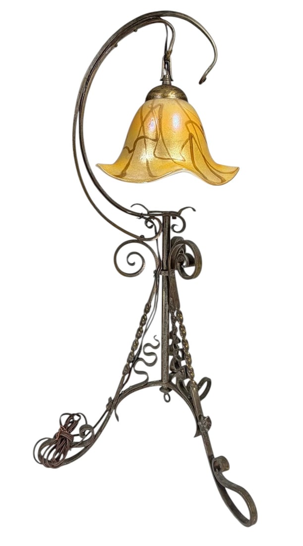 Art Nouveau Style Bronze Table Lamp w/ Shade (1 of 4)