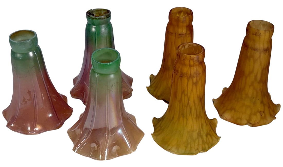 Tiffany Style Painted Glass Lamp Shades 6pc LOT (1 of 6)