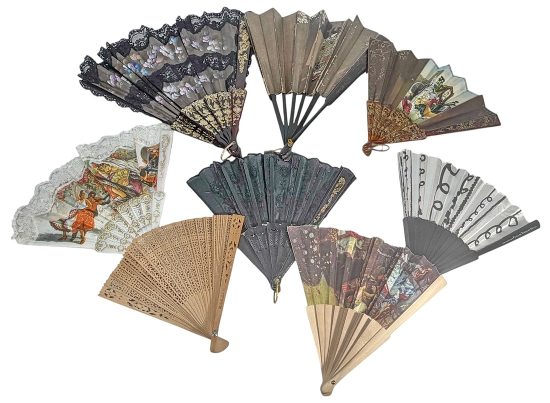 VTG Asian & European Folding Hand Fans 8pc LOT (1 of 8)