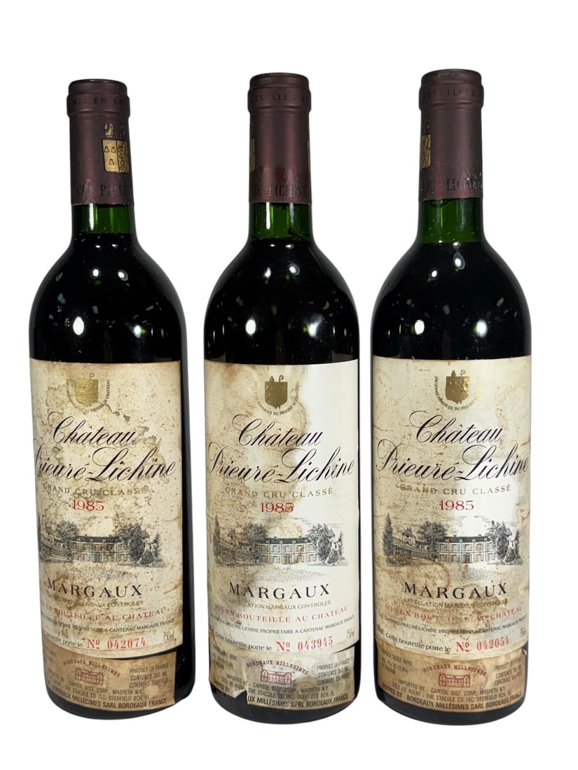 1985 Chateau Prieure-Lichine Margaux Bottles 3pcs (1 of 5)