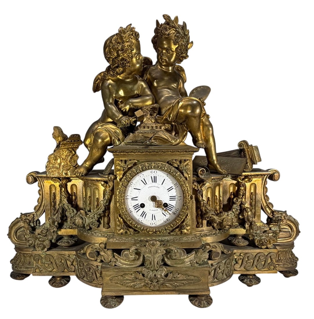 Louis XVI Rococo Style Bronze Cherub Mantel Clock (1 of 8)