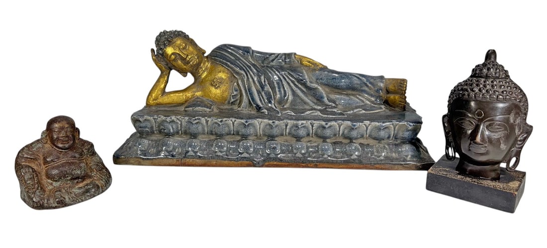 Asian Buddha & Metal Figural Decorative 3pc LOT (1 of 6)