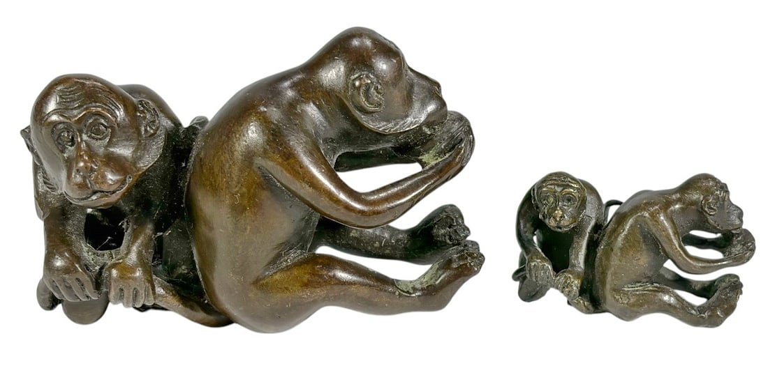 Bronze Monkey Form Figurative Sculptures 2pc LOT (1 of 8)