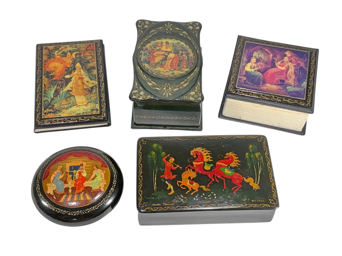 VTG Russian Hand Painted Box & Notebook 5pc LOT (1 of 7)