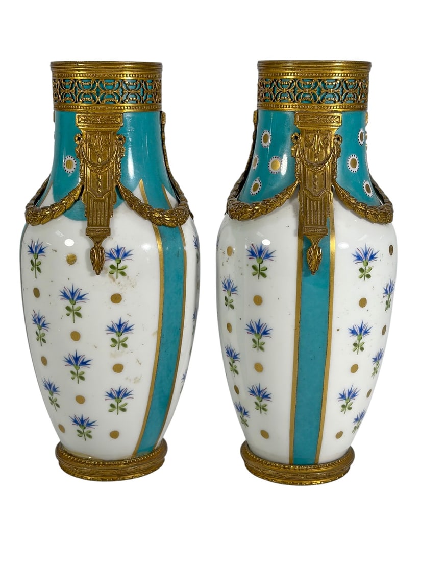 Pair of French Sevres Porcelain Ormolu Vases 6.5" (1 of 5)
