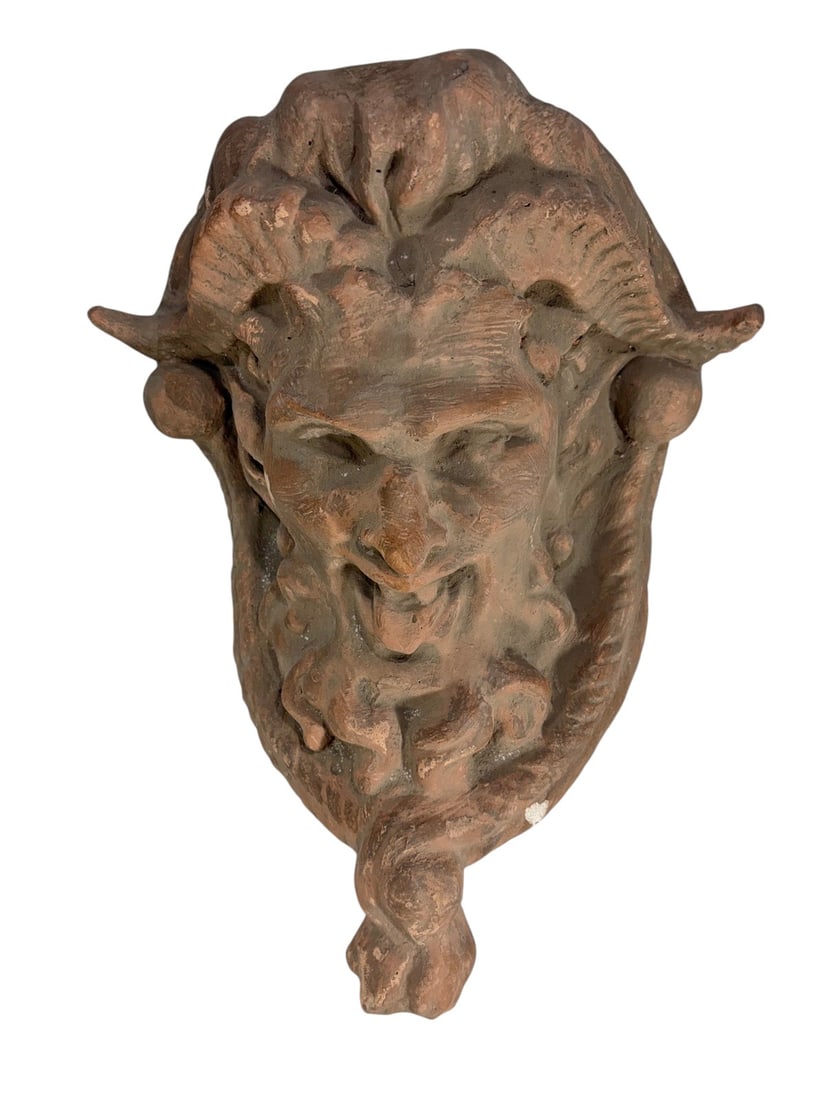 Vintage Satyr Head Painted Cement Wall Sculpture (1 of 5)