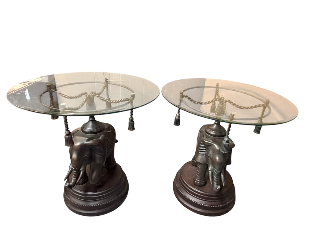 Pair Of Elephant Form Glass Top Accent Tables (1 of 5)