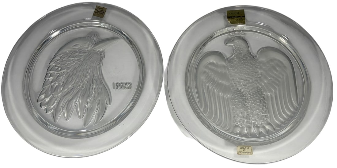 Lalique France Frosted Crystal Plates 2pc LOT (1 of 5)
