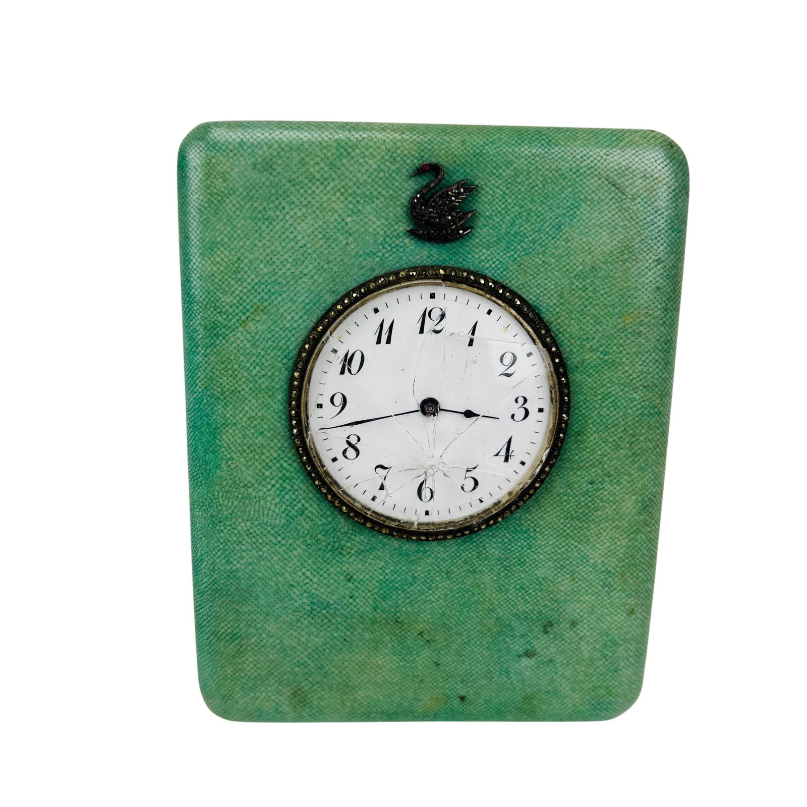 Art Deco Style Green Leather Wind Up Desk Clock (1 of 5)