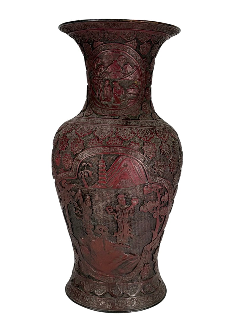 Chinese Carved Cinnabar Lacquer Vase, Qing Dynasty (1 of 8)