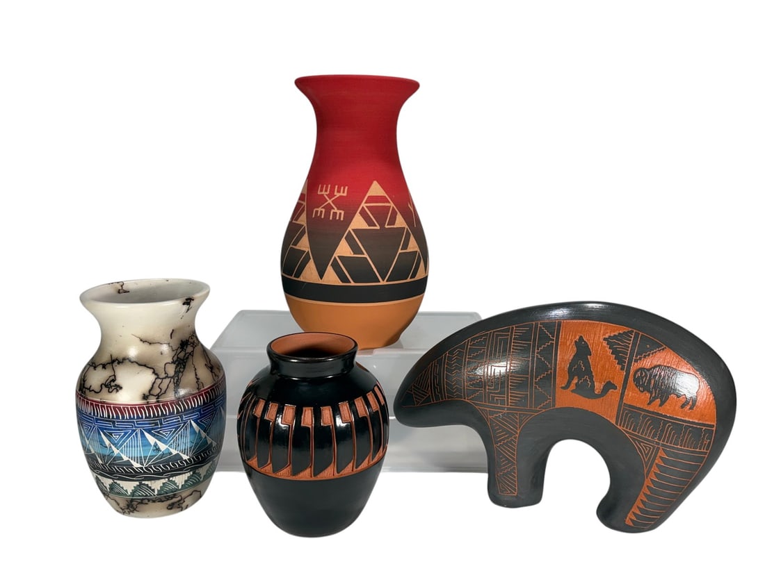 Assorted Native American Pottery Glaze 4pc LOT (1 of 9)