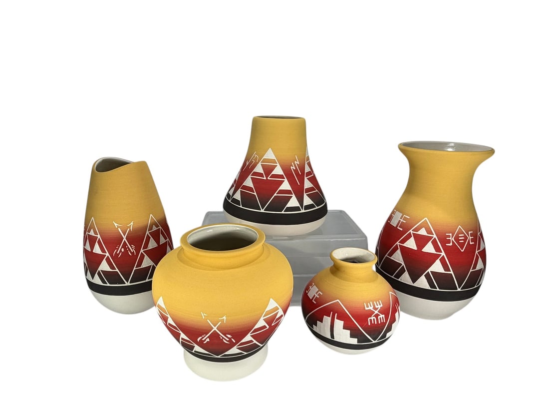 Native American Sioux Yellow & Red Pottery 5pc LOT (1 of 8)