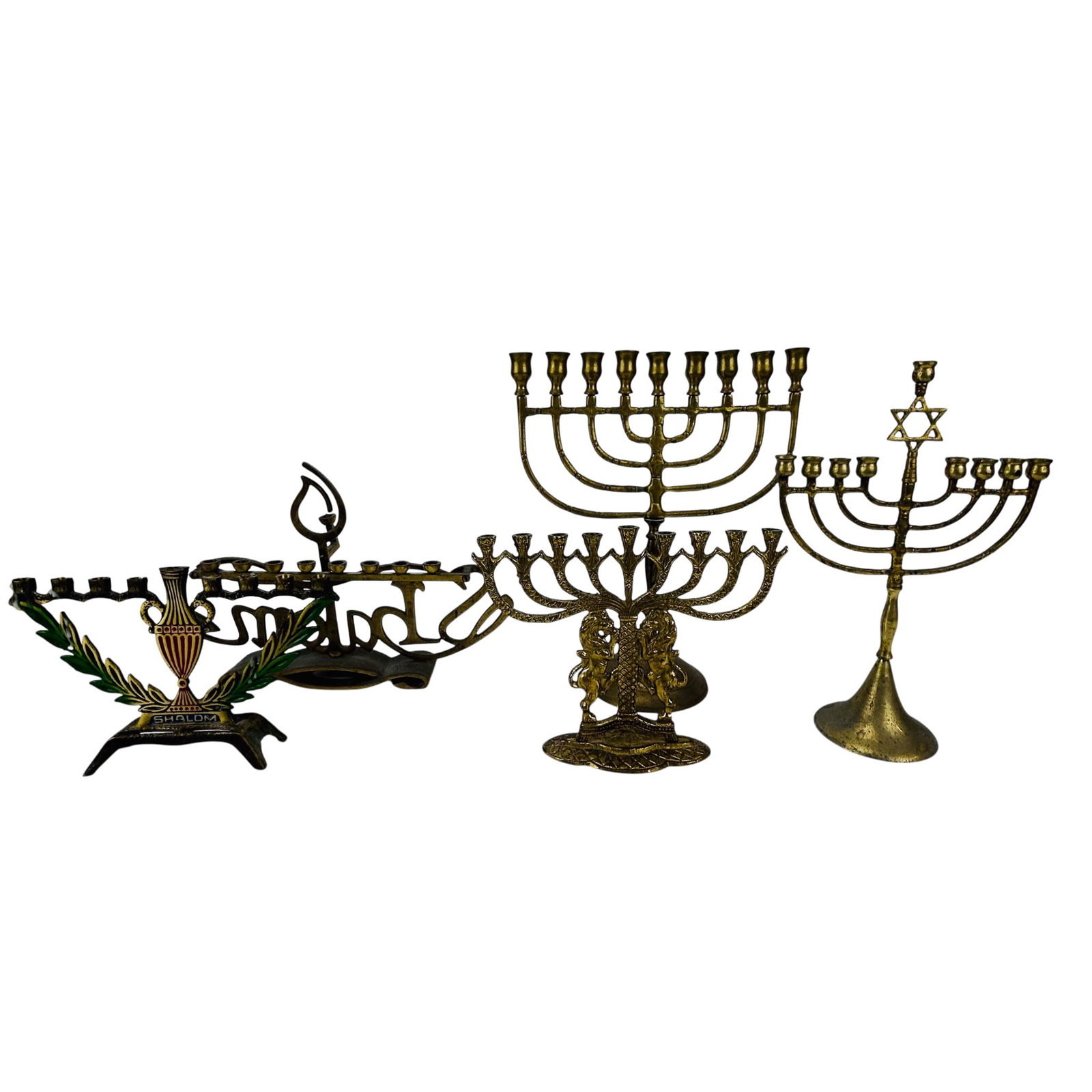 Jewish Judaica Brass Menorah Candleholders 5pc LOT (1 of 7)