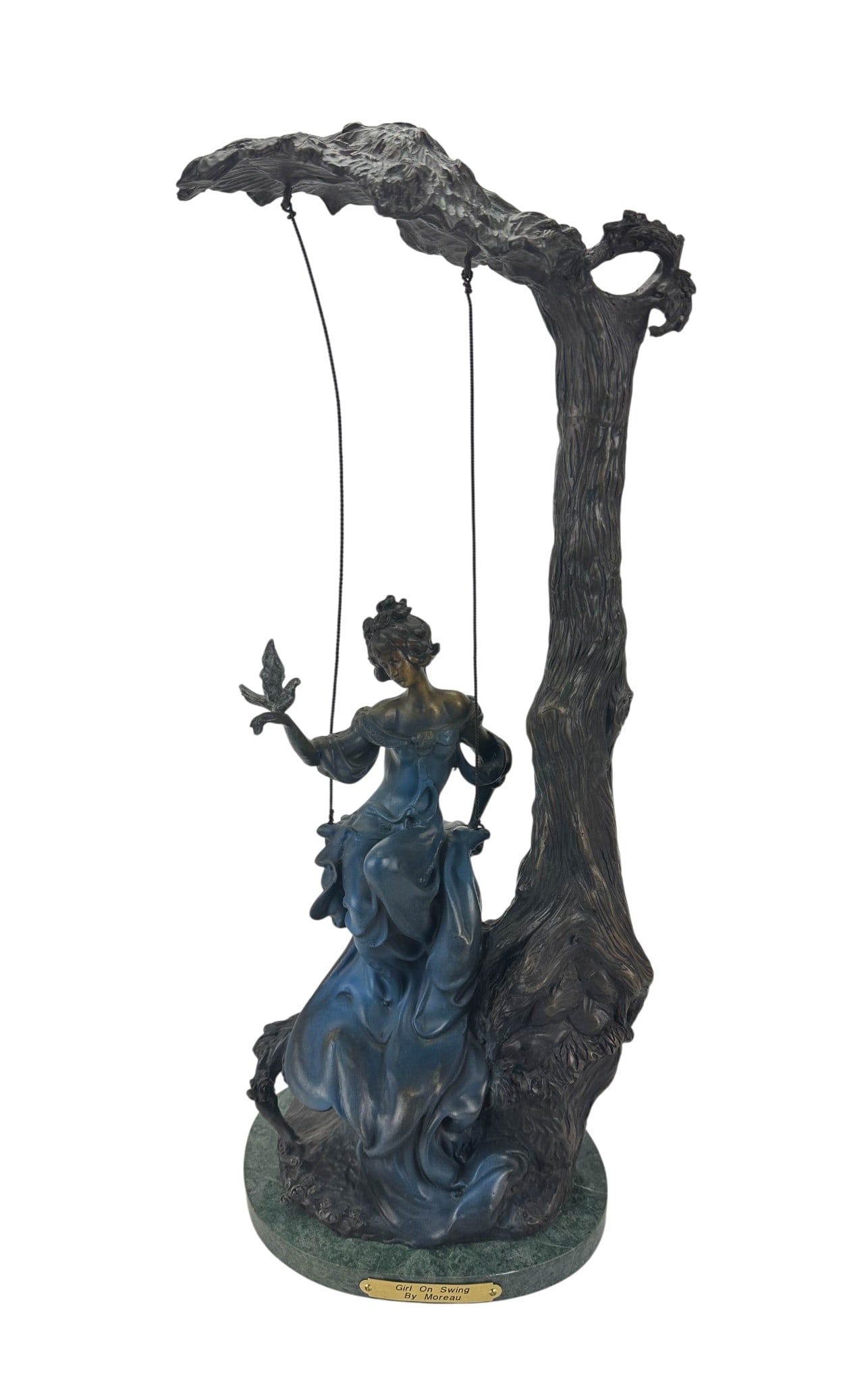 Bronze Girl on Swing w Bird Sculpture after Moreau (1 of 8)