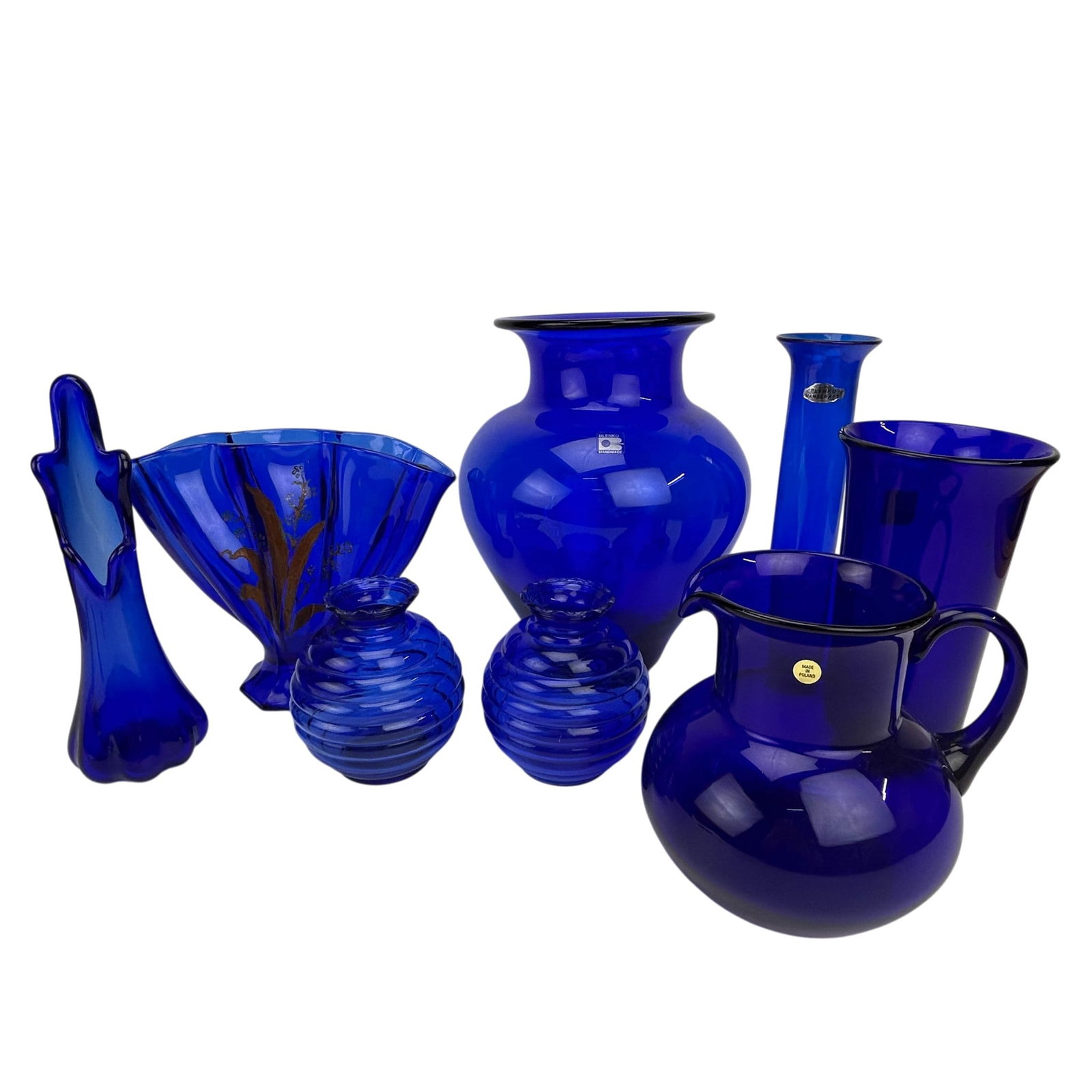 Blenko Cobalt Blue Art Glass Vessels Jug Vase 8pc (1 of 8)