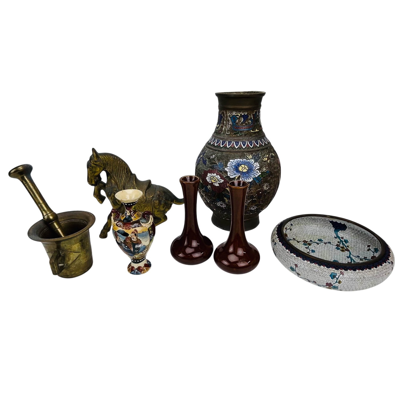 Cloisonne Bowl Champleve Vase Brass Horse 7pc LOT (1 of 12)