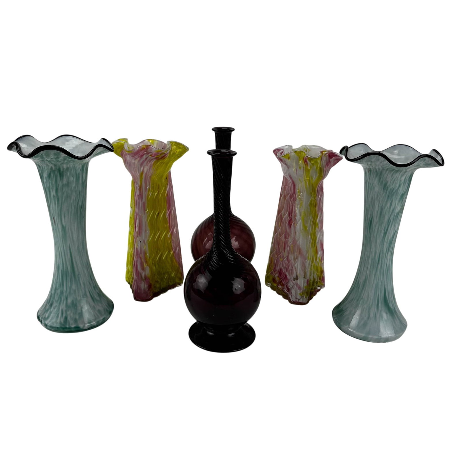 Spatterware & Amethyst Spiral Swirl Glass Vase 6pc (1 of 6)