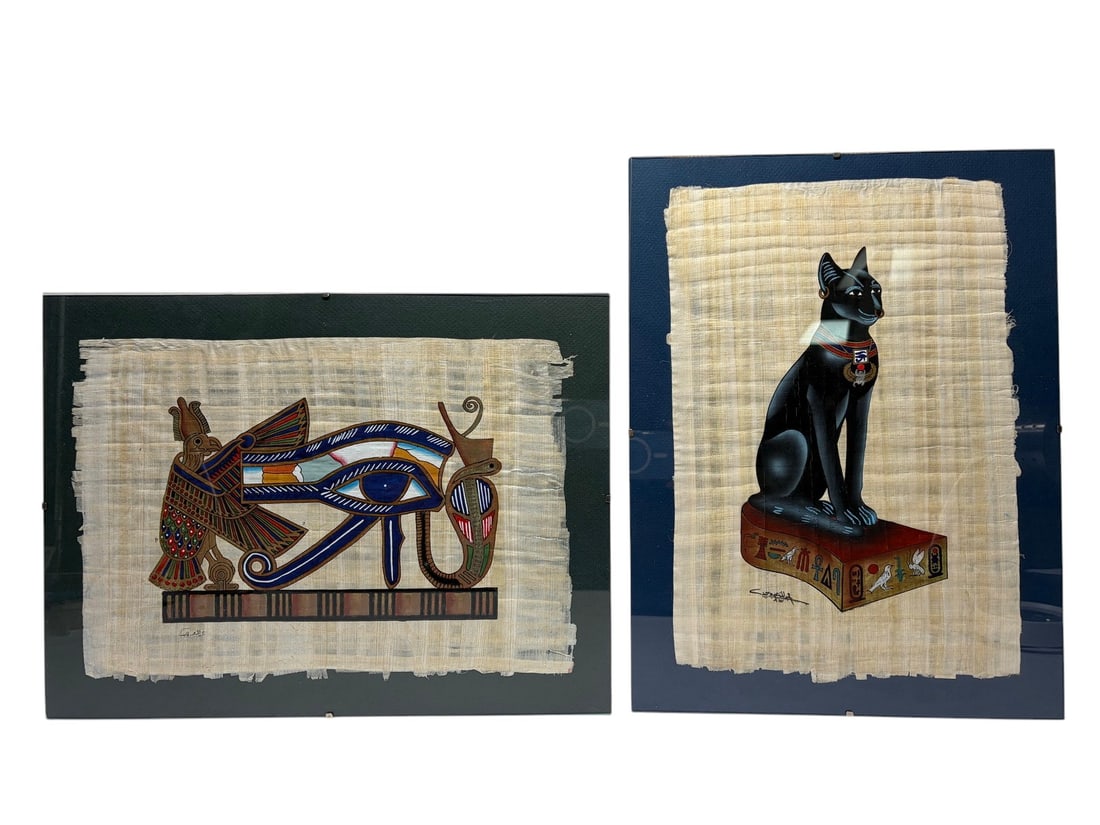 Egyptian Papyrus Paintings Cat & Eye Motifs 2pcs (1 of 5)