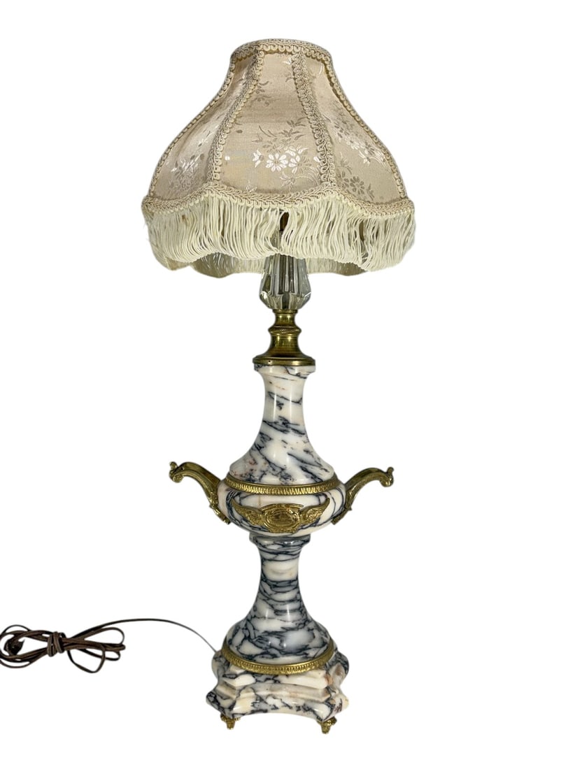 Italian Breccia Violeta Marble Lamp w/ Bronze 25" (1 of 5)