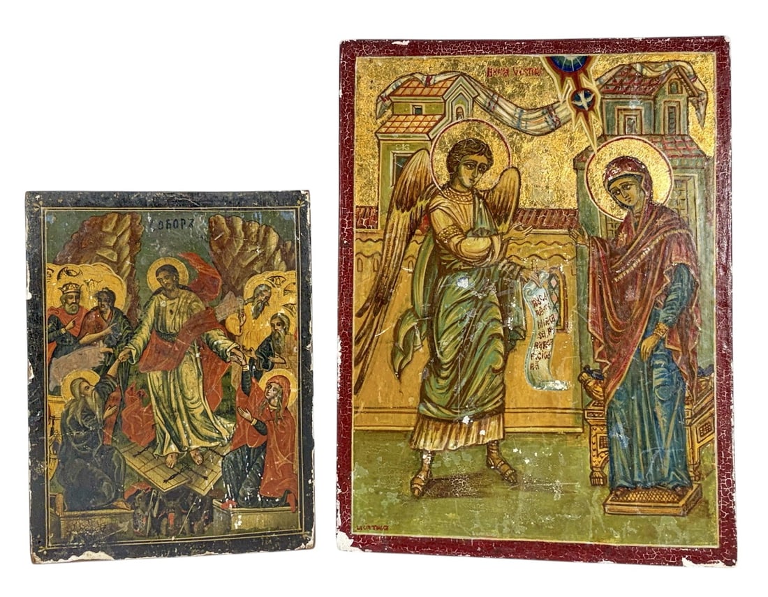 Russian Orthodox Icons Painted On Wood Panels 2pcs (1 of 7)